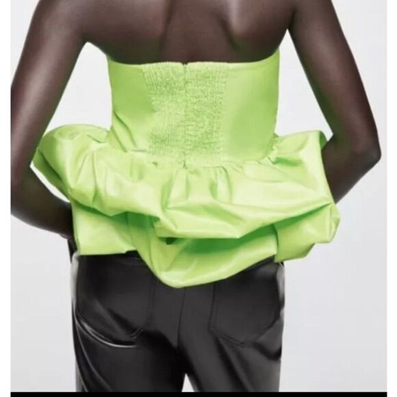 NWT Zara Neon Green Limited Edition Strapless Voluminous Peplum Top Medium - Picture 4 of 12